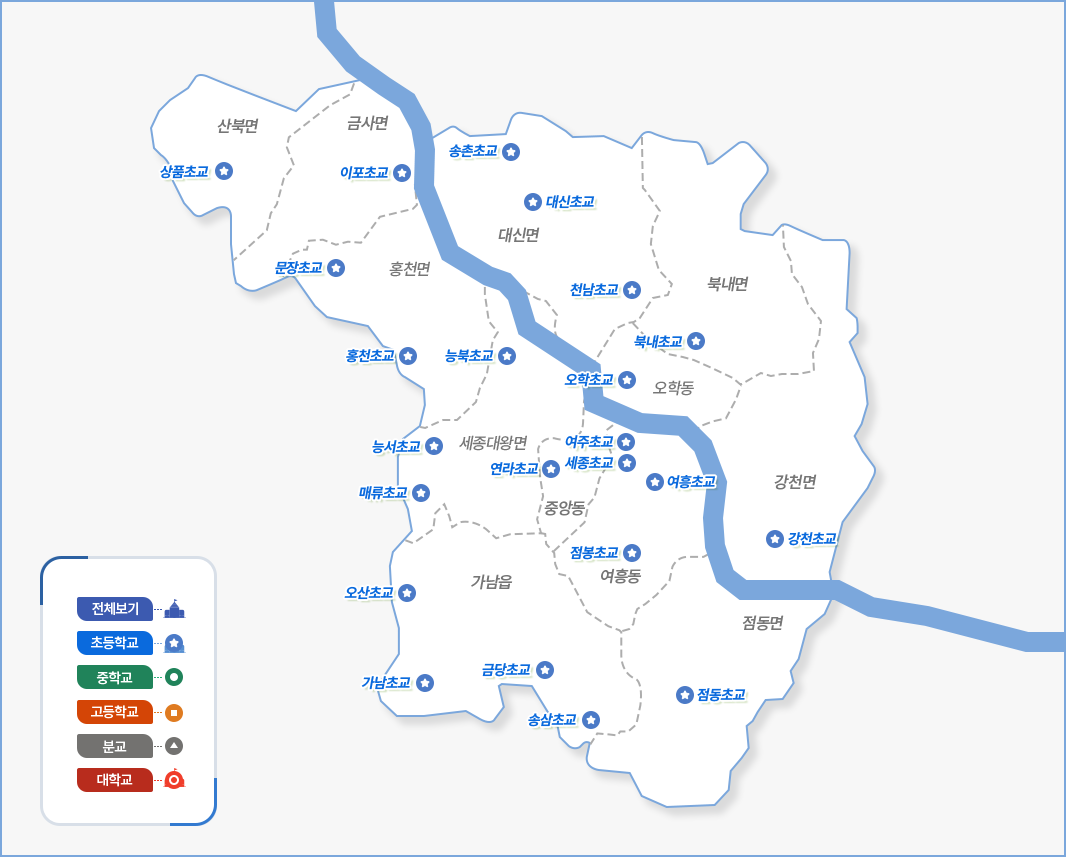 여주 관내 초등학교 지도 : 자세한 내용은 아래를 참조